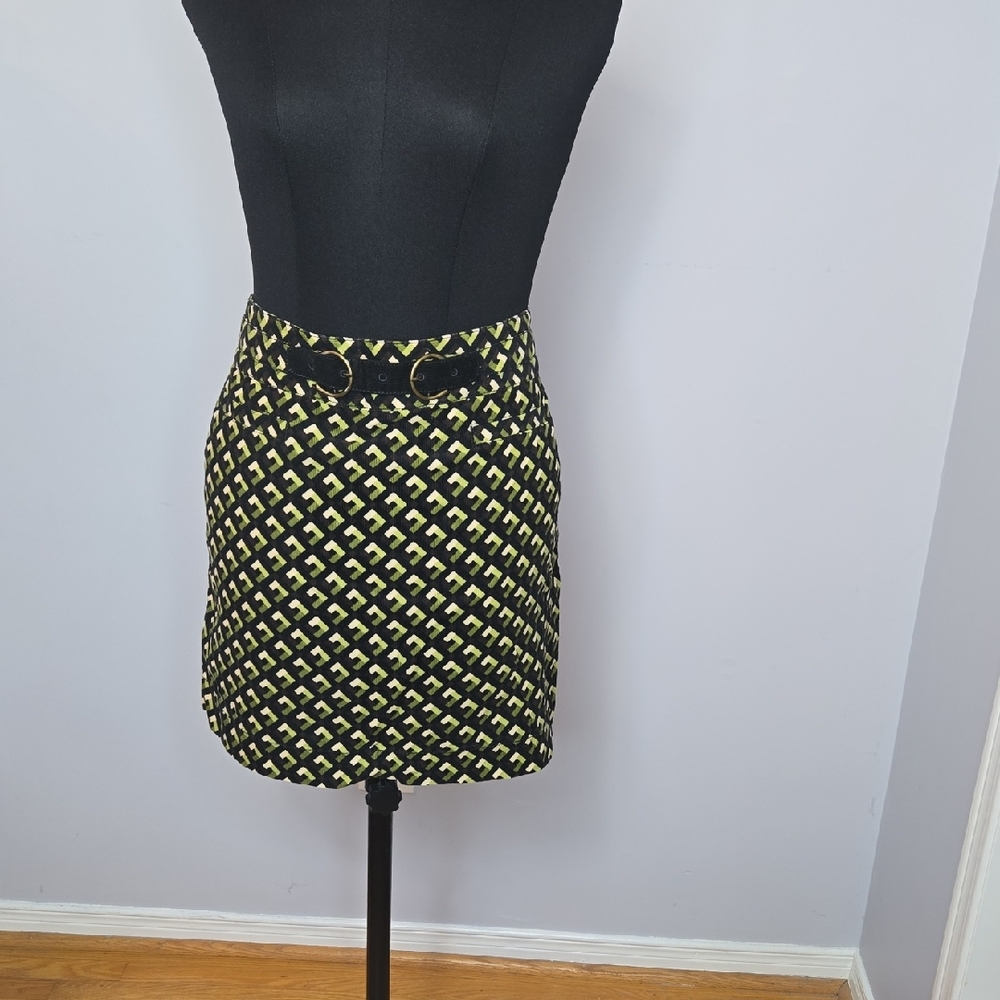 LOFT Black and Green Patterned Mini Skirt
